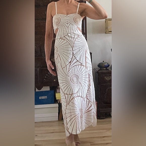 SIMKHAI
Jamie Fossil Guipure Combo Midi Dress in white -  NWT - size 6 - Picture 11 of 12